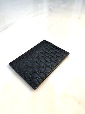 NEW! Gucci Black Embossed GG Leather Card Case